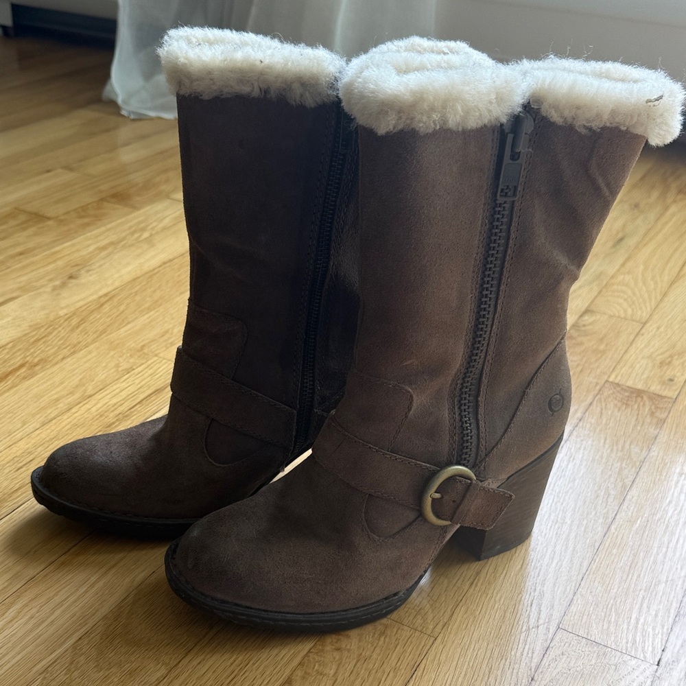 Born Camryn Women’s Brown leather Shearling-Lined Mid-Calf Boot new size 9